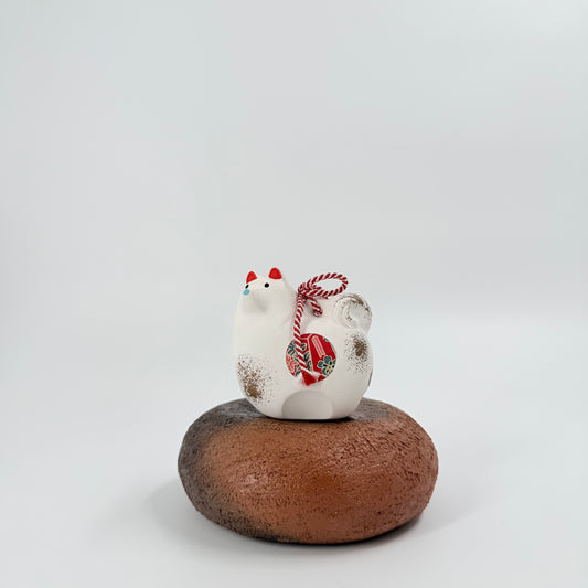 Japanese Lucky Dog Figurine (Inu) – Ceramic Ornament with Red Cord Detail | 犬