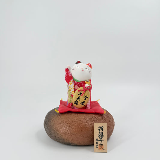 Japanese Lucky Cat (Maneki Neko) Figurine – Ceramic & Fabric Ornament with Fortune Tag | 招き猫